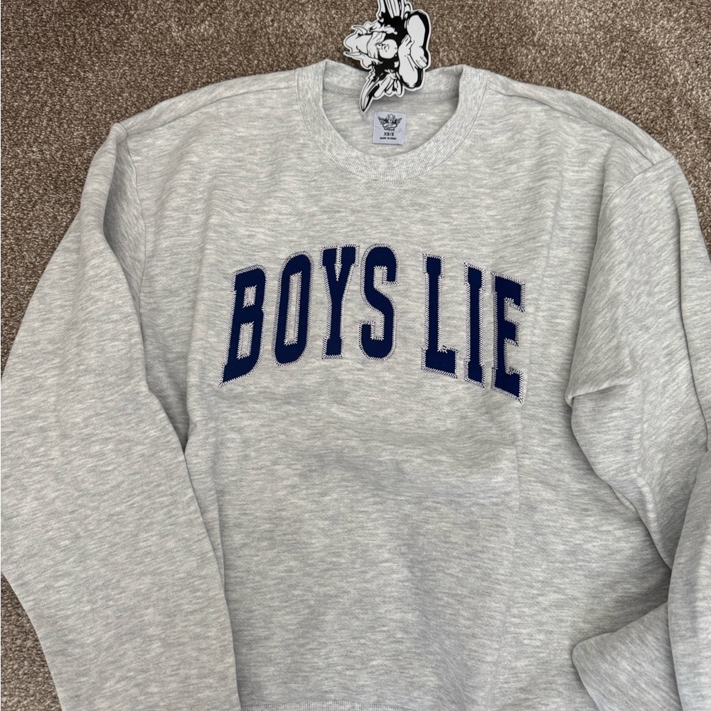 BOYS LIE Embroidered Crewneck Sweatshirt - Light Gray/Navy